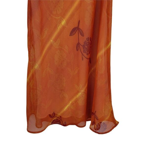 90's Vibrant Orange Floral Sheer Sleeveless Scoop Neck Swing Slip Dress Sz LP - Picture 7 of 8